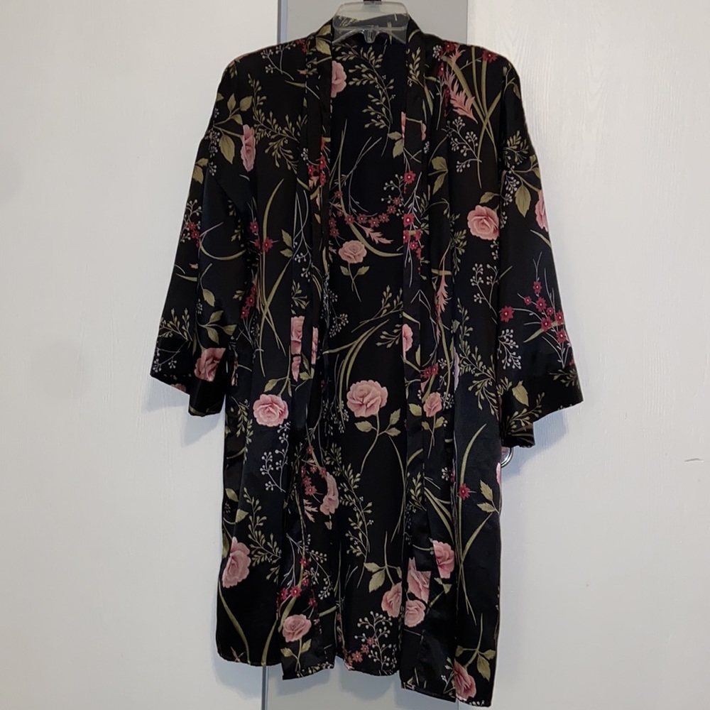 ASOS Black & Floral Silk Tie-Robe